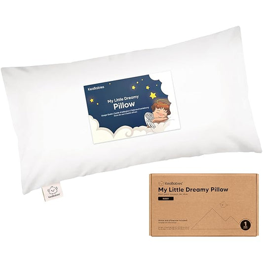 Toddler Pillow with Pillowcase - 10x18 My Little Dreamy Kids Travel Bed Pillows for Sleeping, Organic Cotton Small Pillowcase, Soft & Breathable, Machine Washable, Toddlers 2-5 years old (Soft White)