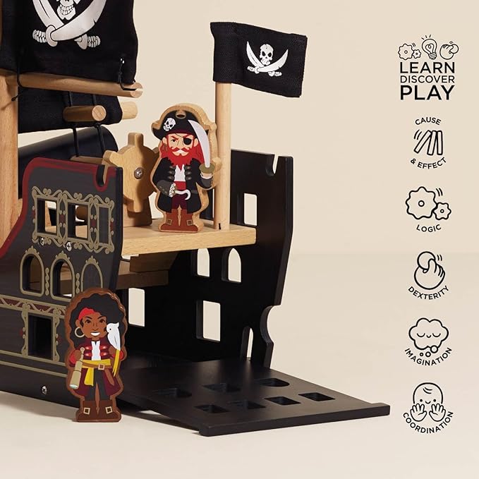 Le Toy Van Barbarossa Pirate Ship Set Premium Wooden Toys for Kids Ages 3 years & Up