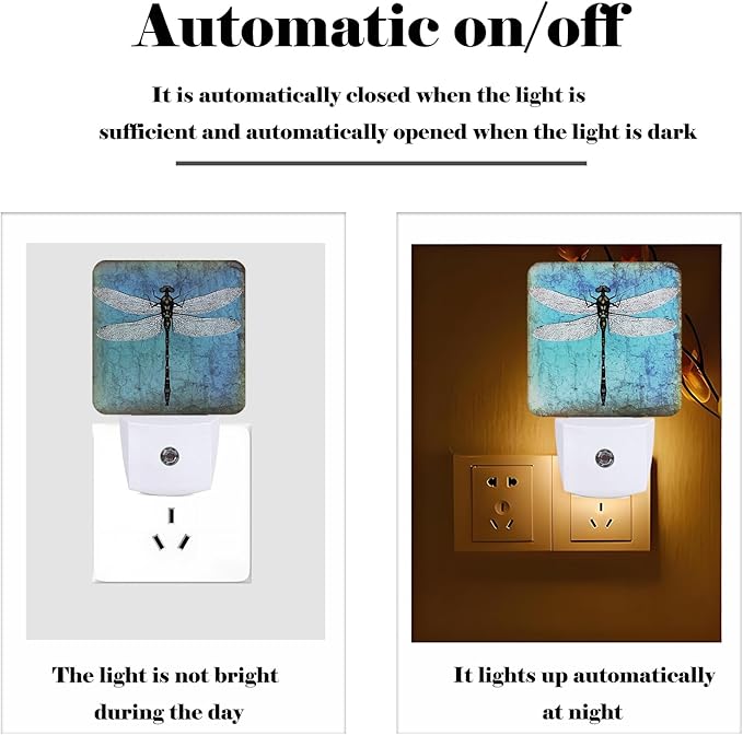 Blue Vintage Dragonfly Night Light,Plug Into Wall Decor for Stairway,Hallway,Kitchen,Dusk to Dawn Sensor Nightlights for Boys/Girls/Women/Men Room Gifts