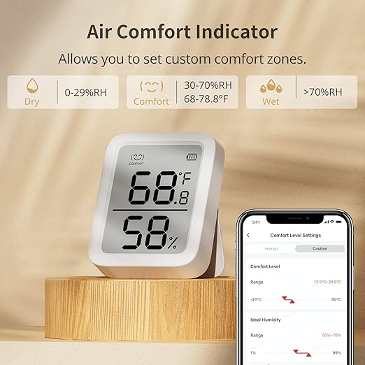 SwitchBot Thermometer Hygrometer, Bluetooth Indoor Humidity Meter for Home, Temperature Sensor with App Control, Large LCD Display, Notification Alerts (Meter Plus *2+Hub mini)