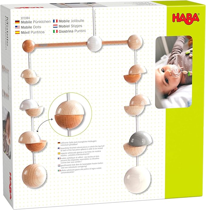 HABA Baby Mobile Dots - Natural Wooden Nursery Ceiling Decoration (Made in Germany)