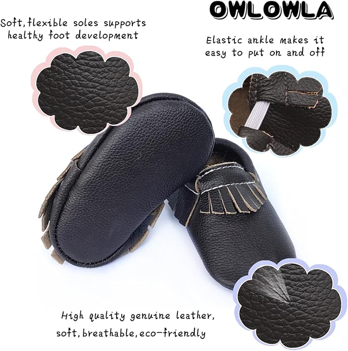 OWLOWLA Baby Moccasins Soft Sole Leather Baby Shoes Infant Toddler Pre-Walker Shoes Baby Boy Girl
