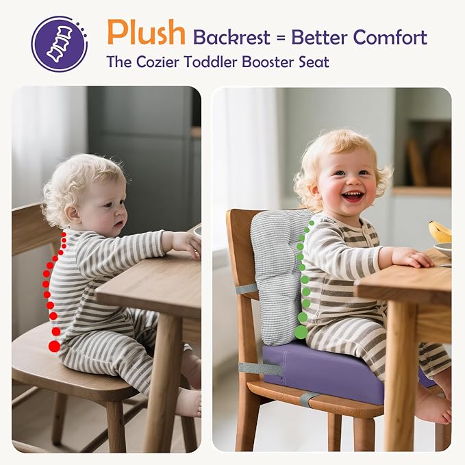 Booster Seat for Kitchen Chair with Comfy Backrest and Adjustable Safety Buckles,Non-Slip Kid Toddler Booster Seat for Dining Table,Portable PU Travel Baby Booster Increasing Cushion Chair