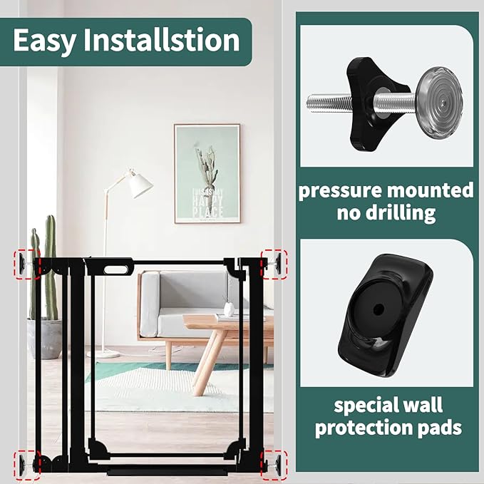 Clear Baby Gate 29.13-37.79" Wide Acrylic Safety Proof Dog Puppy Pet Barrier for Stairs, Transparent Adjustable Pressure Mounted No Drill Auto Close Indoor, Doorways, Hallway,Black