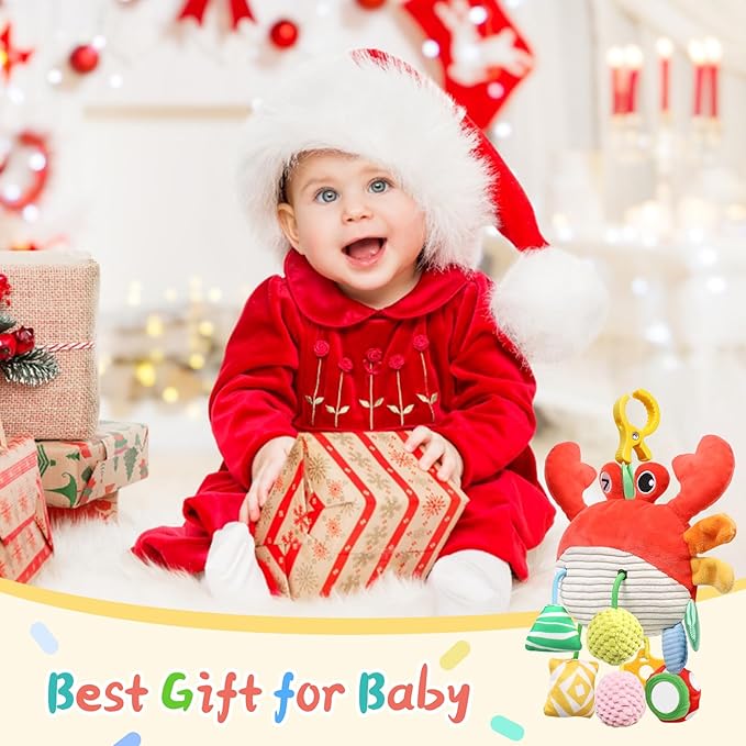 Car Seat Toys for Babies 0-6 Months, Stroller Hanging Toys for Babies 3-6 Months, Crinkle Rattle Mirror Crib Carseat Toy for Infants 6-12 Month, Gifts for Baby Boys Girls Newborns