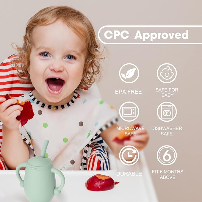 Cuddle Campus Pack of 2 Silicone Baby Training Cup, Shatterproof Toddler Sippy Cups with Straw, Open Cup for Baby, 6+ Months 4 Oz