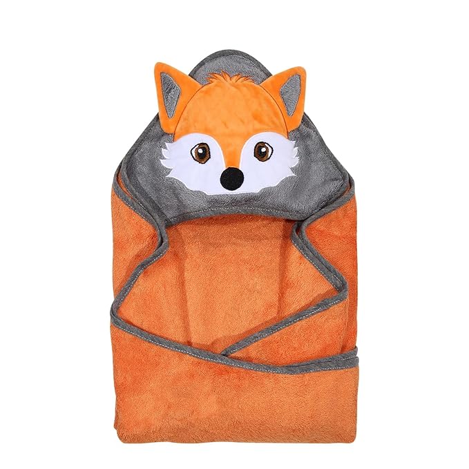 Munich Blue Toddler Bath Towel & Baby Bath Towels - Extra-Large, Plush, and Absorbent Toddler Towels - Cute Fox Face Design Vibrant Orange - Hooded Baby Towels, Soft Bamboo Viscose, Newborn Essential