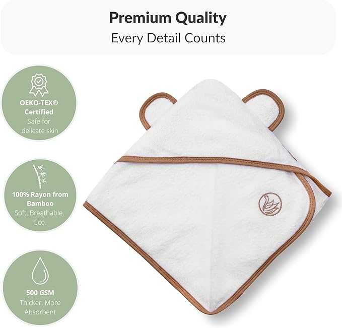 Premium Hooded Baby Towel - Super Soft & Absorbent, 100% Rayon from Bamboo, 35x35 in, Perfect for Newborn, Baby, Toddler, Infant, Bath