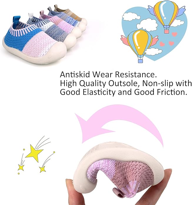 Baby First-Walking Shoes 1-4 Years Kid Shoes Trainers Toddler Infant Boys Girls Soft Sole Non Slip Cotton Canvas Mesh Breathable Lightweight TPR Material Slip-on Sneakers Outdoor