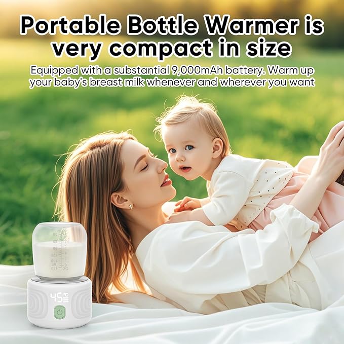 Baby Bottle Warmer, Maypott Portable 3 Minutes Fast Milk Warmer for Travel with 4 Selectable Temperature & Burn Protection, Leak-Proof & Safe Rechargeable Bottle Warmer for Breastmilk, Formula, Water