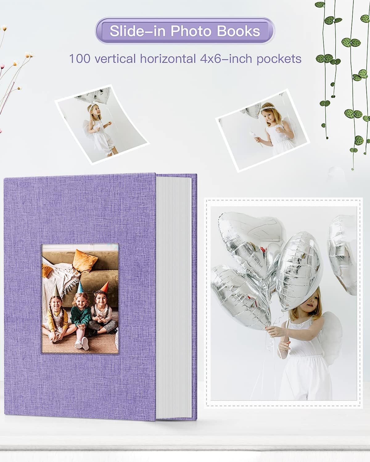 popotop Photo Album 4x6-100 Photos Photo Books with 100 Vertical Pockets,Linen Cover Albums for Family Wedding Anniversary Baby Vacation Pictures