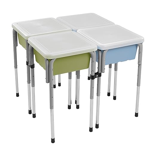 ECR4Kids 4-Station Sand and Water Adjustable Play Table, Sensory Bins, Fern Green/Powder Blue