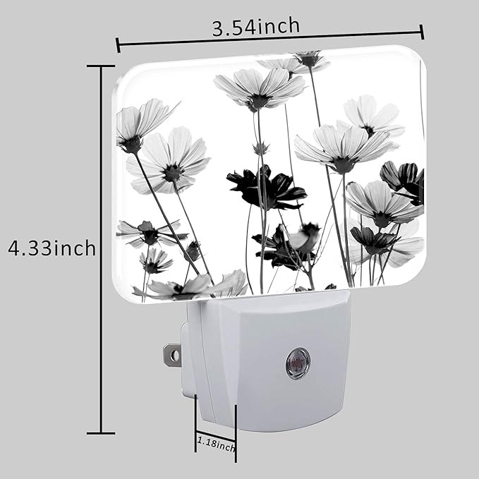 Black and White Daisy Plug in Night Lights, Daisy Flowers Nightlight Plug Into Wall Dusk to Dawn Sensor for Kid Girls Boys Women Men Room, Hallway, Kitchen, Bathroom, Stairs Decor