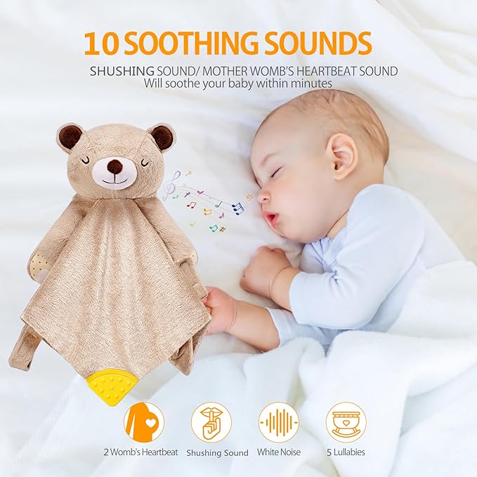 BEREST Rechargeable Baby Cry Sensor Sleep Soother Heartbeat Bear Lovey Blanket Comforter Toy, Help Newborns Go to Sleep Faster & Stay Asleep Longer, Great Nursery Decor Infants Shower Gifts