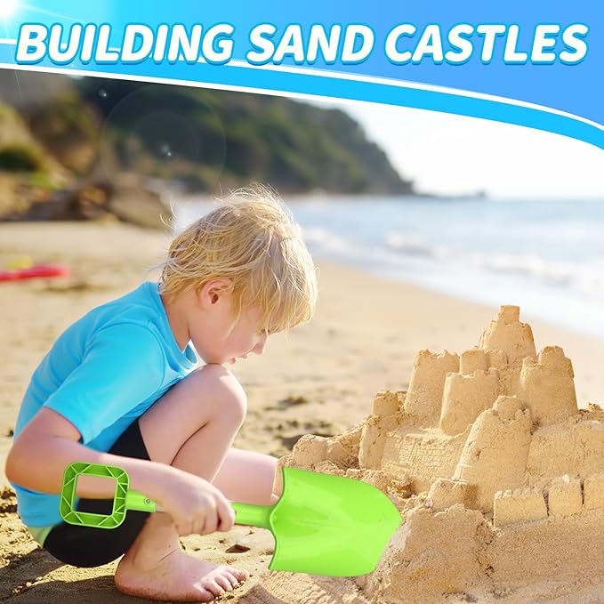 16" Beach Sand Shovels Toy for Kids, Garden Scoop Tool Kits, Sturdy Long Handheld Wooden Plastic Spade for Sand Digging, Summer Backyard (Blue Green)