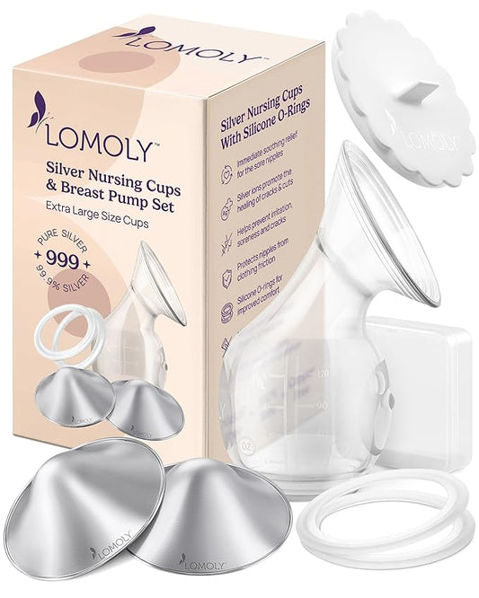 Silver Nipple Covers Breastfeeding: Pure 999 Silver Nipple Shield | Silver Nursing Cups w/Breast Shields, Hands-Free Breast Pump (Silver, XL - 2.1x0.7)