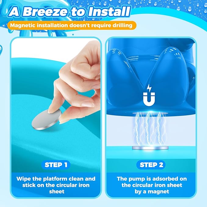 Water Table Pump Octopus, Cordless Rechargeable Pump for Water Tables with Magnetic Mounting, No Drill Installation, Durable Outdoor Water Play Accessories for Kids & Toddlers (Blue)