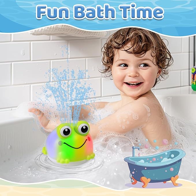 Light Up Bath Toys for Kids Ages 1-3,Rechargeable Frog Bath Toy Sprinkler for Babies 6-12 Months,Water Pool Bathtub Fountain Toys,Infant Toddlers Boys Girls Birthday Gifts