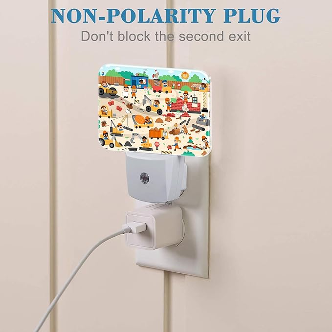 Cartoon Construction Site Scene Night Light for Kids Girls Boys, Funny Kid Builders LED Night Light Plug into Wall with Dusk to Dawn Sensor for Bedroom,Hallway,Kitchen,Bathroom,Stairs Decor