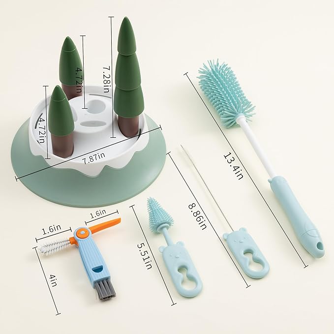 Chemimoso Baby Bottle Drying Rack and Cleaning Set, with Straight Silicone Baby Bottle Brush, Pacifier Brush, Straw Brush, Cup Lid Cleaning Brush, 2025 Xmas Holiday Surprise Gift for Newmom, Z Pink