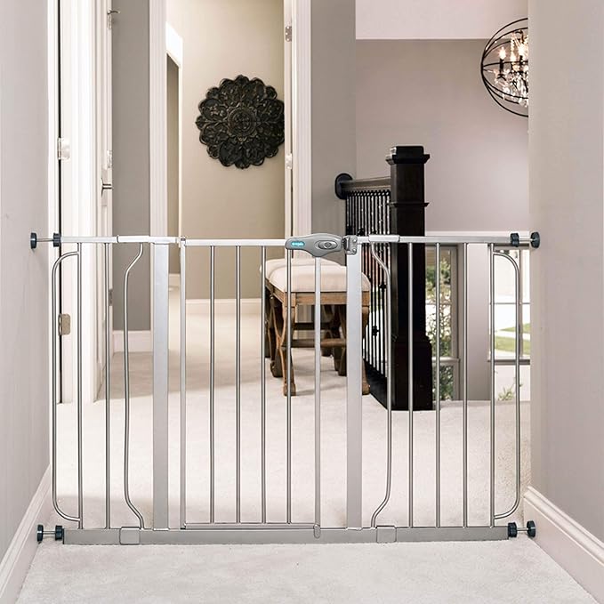 Regalo Easy Step 49-Inch Extra Wide Baby Gate, Includes 4-Inch and 12-Inch Extension Kit, 4 Pack of Pressure Mount Kit and 4 Pack of Wall Mount Kit, Platinum