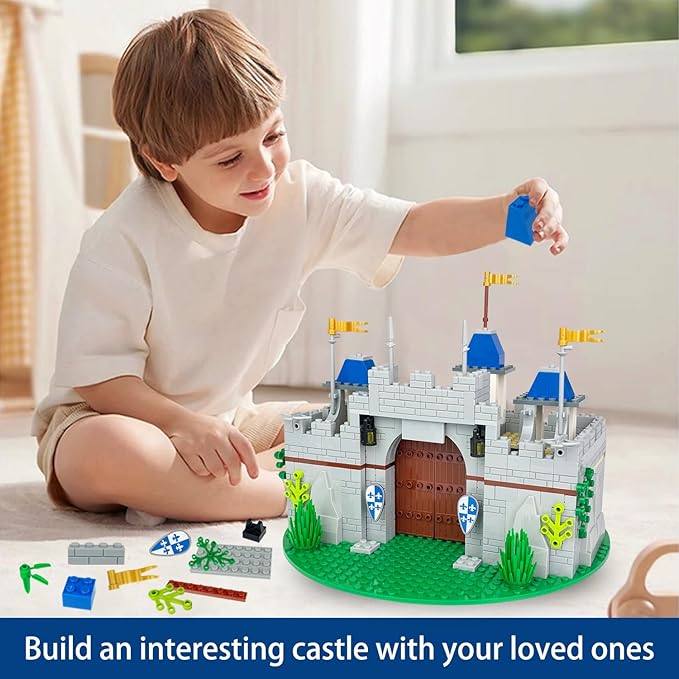 Usoway Medieval Knight Castle Building Blocks Set,Comes with 12 Knights Figures,Compatible with Lego Medieval Town Square Toys,for Adult and Children Ages 6+, 607016