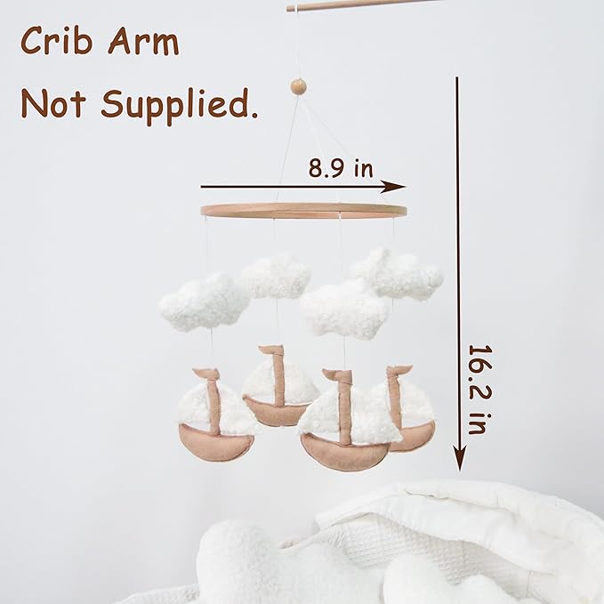 Sailboat Crib Mobile for Girls & Boys, Sailboat & Cloud Mobile for Crib, Neutral Boho Baby Mobile for Crib, Sailing Boat Mobile