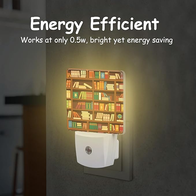 Retro Bookshelf Plug Night Light,Funny Library Book Night Light Lamp Auto Sensor Energy Efficient Dusk to Dawn Lights for Girls Boys Women Room Decor,Hallway,Kitchen,Bathroom,Nursery,Stairs