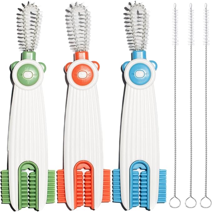 3 in 1 Cup Lid Gap Cleaning Brush Set with 3 Straw Cleaner Brush, Multifunctional Cup Cover Cleaning Brush, Small Cleaning Brushes for Nipple, Water Bottle Lid, Home Kitchen Cleaning Tools, Pack of 3