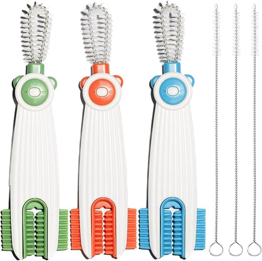3 in 1 Cup Lid Gap Cleaning Brush Set with 3 Straw Cleaner Brush, Multifunctional Cup Cover Cleaning Brush, Small Cleaning Brushes for Nipple, Water Bottle Lid, Home Kitchen Cleaning Tools, Pack of 3