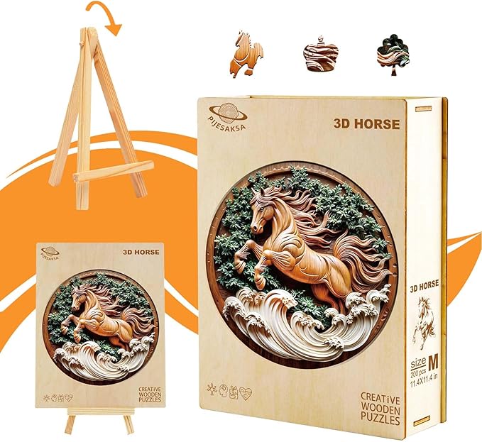 Wooden Puzzles for Adults - Flat Puzzle with 3D Visual Effect Horse Puzzle, Unique Shape Animal Wooden Puzzle, Unique Gift Ideas, Wood Puzzles Adult, Wall Art Puzzle Canvas (L-13.4*13.4in-275 Pieces)
