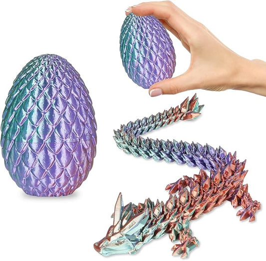 Small Dragon Eggs with Dragon Inside, 3D Printed Surprise Funny Gifts for Kids, Articulated Dragon Fidget Toys for Adults, Executive Desk Toys Office Room Décor (Gradient Blue-Green-Brown)