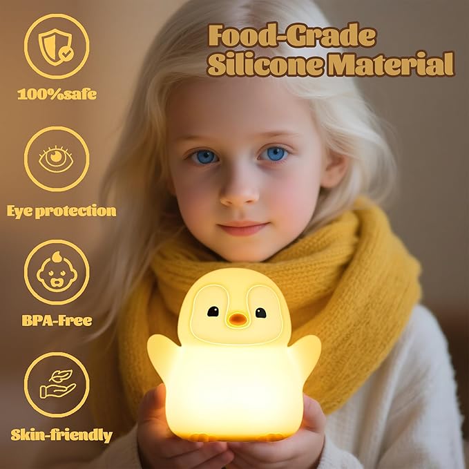 Penguin Nursery Night Light,LED Squishy Silicone Lamp,2 Levels Dimmable Bedroom Nightlight for Kids,Touch Light,Dorm Decor lamp,Baby Boys Girls Gifts (Standing Penguin)