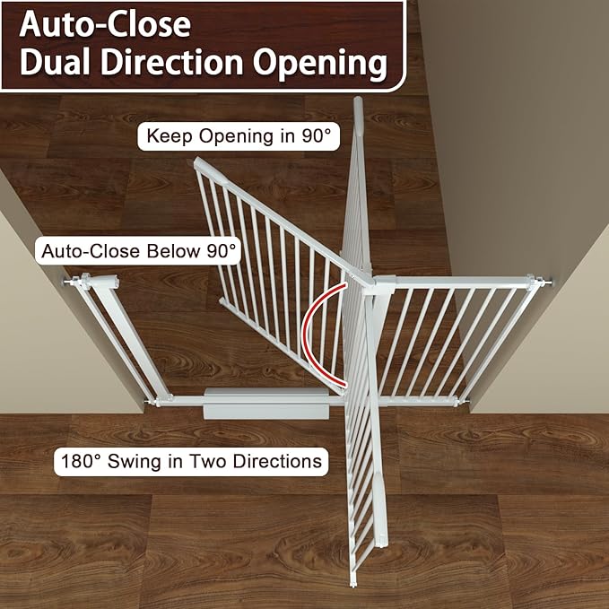 DEARBB Extra Wide Baby Gate Ultra Narrow Spacing 30.11-77.36" Pressure Mounted Double Lock Swing Auto Close Walk Through Metal Safety Pet Gate for Stairs and House Doorway Kitchen