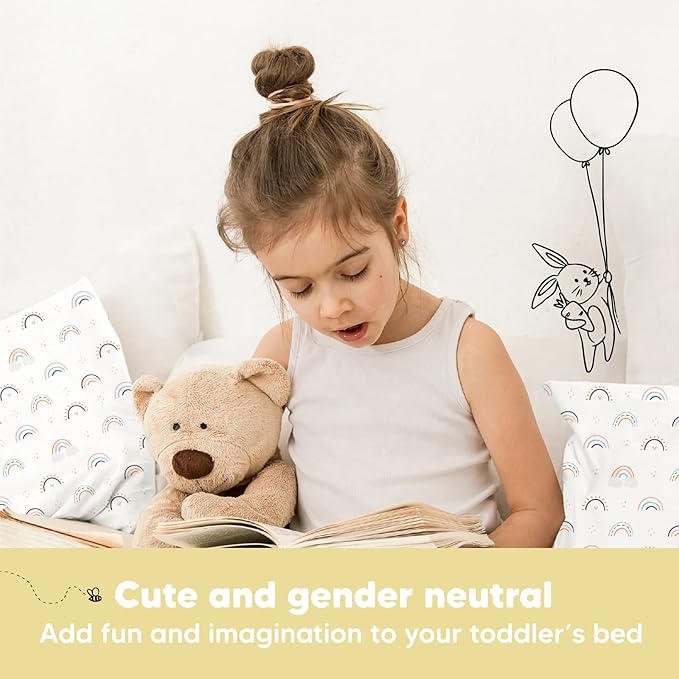 Toddler Pillow with Pillowcase - 13x18 My Little Dreamy Kids Travel Bed Pillows for Sleeping, Organic Cotton Small Pillowcase, Soft & Breathable, Machine Washable,Toddlers 2-5 years old(Jolly Rainbow)