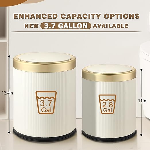 Automatic Motion Sensor Bathroom Trash Can with Lid, 3.7 Gallon Touchless Trash Garbage Bin Large Trash Cans Trashcan -White