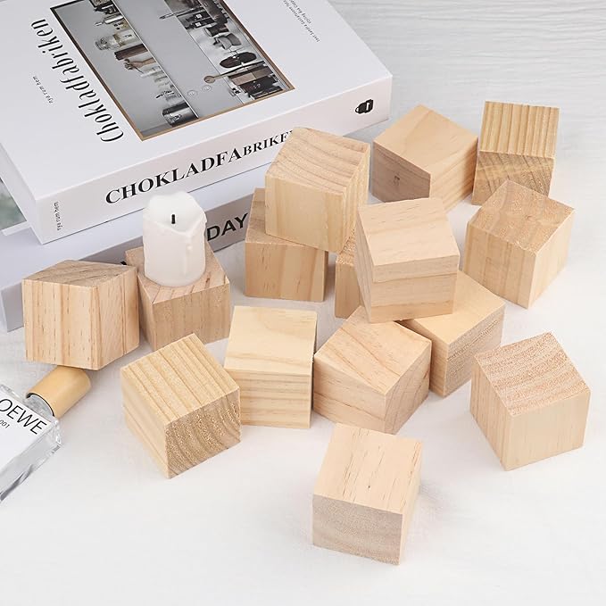 50 Packs Wooden Blocks for Crafts, 2 Inch Pine Wood Cubes, Wooden Cubes for Paint, Stamp, Decorate, DIY Projects and Personalized Gifts,by GNIEMCKIN.