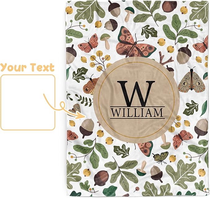 Personalized Baby Blanket, Customized Newborn Blankets with Name, Soft Receiving Blanket for Boy Girl, Green Mushroom Double Layer Dotted Swaddle, Nursery Toddler (47"x60")