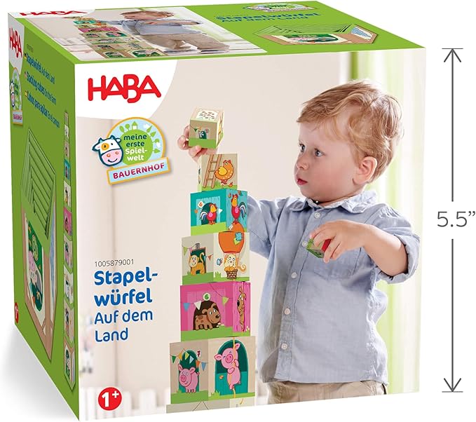 HABA On The Farm Stacking & Nesting Cubes – 10-Piece Montessori Toys for Toddlers, Award-Winning Educational Stacking Toy & Farm-Themed Blocks