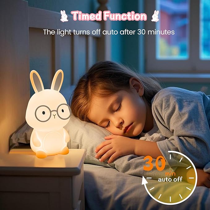 Bunny Night Light, Rabbit Lamp for Kids, Rechargeable LED Nightlight for Easter Gift,Silicone Bedside Lamp with Touch Color Changing,3 Levels Dimmable/Timmer Nursery Bedroom Light,Room Decor