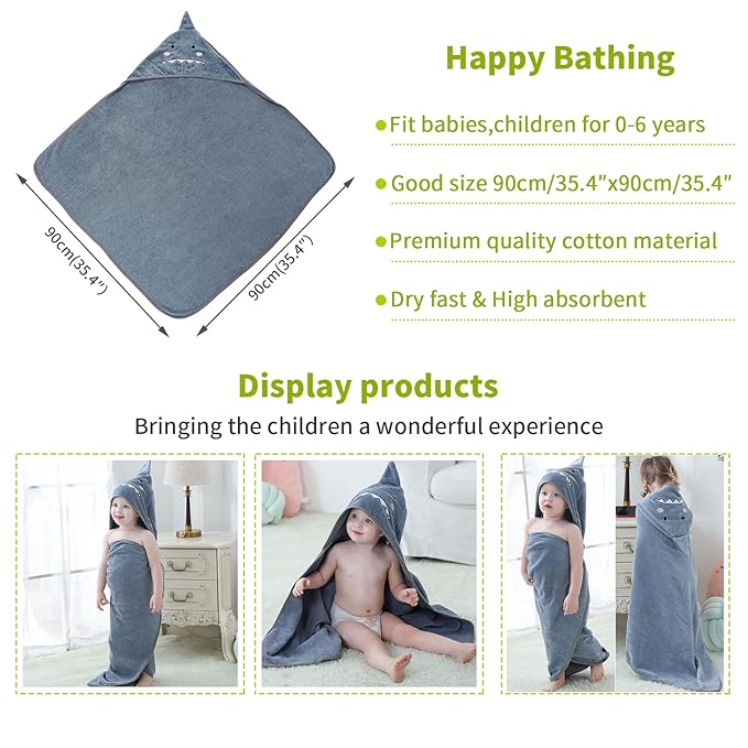 MICHLEY Unisex Baby Animal Hooded Bath Towel Soft Cotton Beach Swimming Bathrobe for 0-6T, Grey
