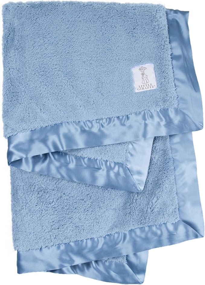 Little Giraffe Chenille Baby Blanket – 29x35” Soft Chenille with Satin Trim, Cornflower - Ultra-Soft, Gentle & Safe, Lightweight & Breathable - Ideal for Newborns & Toddlers