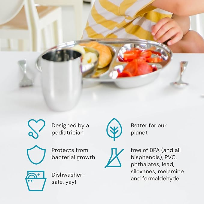 Ahimsa Stainless Steel Kids Cups - Pediatrician Designed Toddler Cup for Open Cup Training, 8oz, 100% BPA Free & Dishwasher Safe (Set of 4 Stainless Steel Cups)
