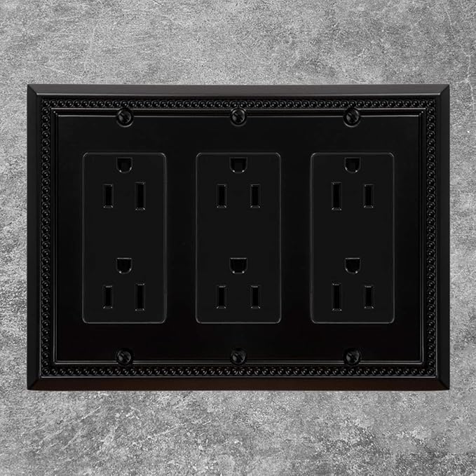 Henne Bery Sunken Pearls Heavy Duty Decorative Wall Plate Switch Plate Outlet Cover (Triple Decorator, Matte Black)