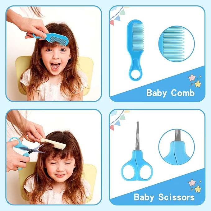 Baby Grooming Kit, Infant Safety Care Set with Hair Brush Comb Nail Clipper Nasal Aspirator,Baby Essentials Kit for Newborn Girls Boys