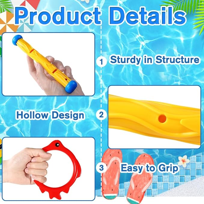 10PCS Pool Diving Swim Toys Colorful Underwater Training Sinking Throwing Dive Rings Sticks for Kids Summer Pool Swimming Party Favor Games