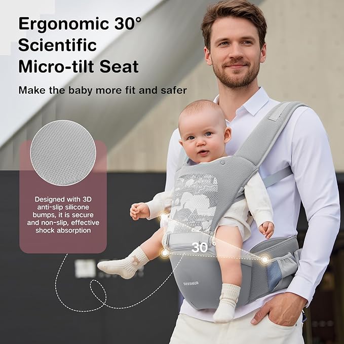 Baby Carrier, 6-in-1 Ergonomic Baby Carrier Newborn to Toddler, Safety-Certified Infant Toddler Carrier with Hip Seat, Detachable Baby Hip Carrier to Hands-Free Perfect for Shopping & Walking