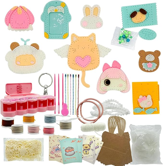 Flet Sewing Kit for Kids Arts and DIY Crafts Kit for Girls Handmade Animal Hanging Charms Beginner 8-10-12 Birthday Gift