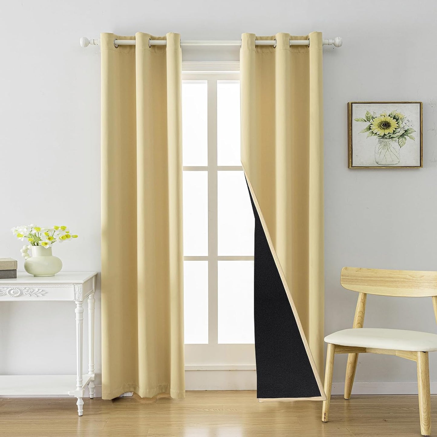 Anytime 100% Blackout Curtain Set, Thermal Insulated & Energy Efficiency Window Draperies for Guest Room, Full Shading Panels for Shift Worker and Light Sleepers（Beige, 2 Panels, 37W x 84L）