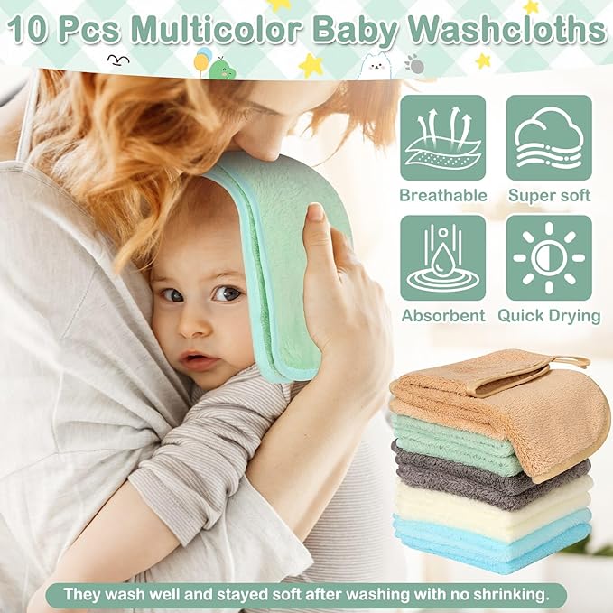 15 PCS Hooded Baby Towels, Soft Baby Towel, Absorbent Baby Bath Towel, 5 Styles Baby Towels and 10 PCS Baby Washcloths for Newborns, Toddlers, and Kids, 32x32 in Baby Towel with Hood for Boy and Girl